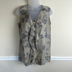 Cabi Tranquil Floral Ruffle 100% Silk Top Oversized Cottagecore Women’s Small